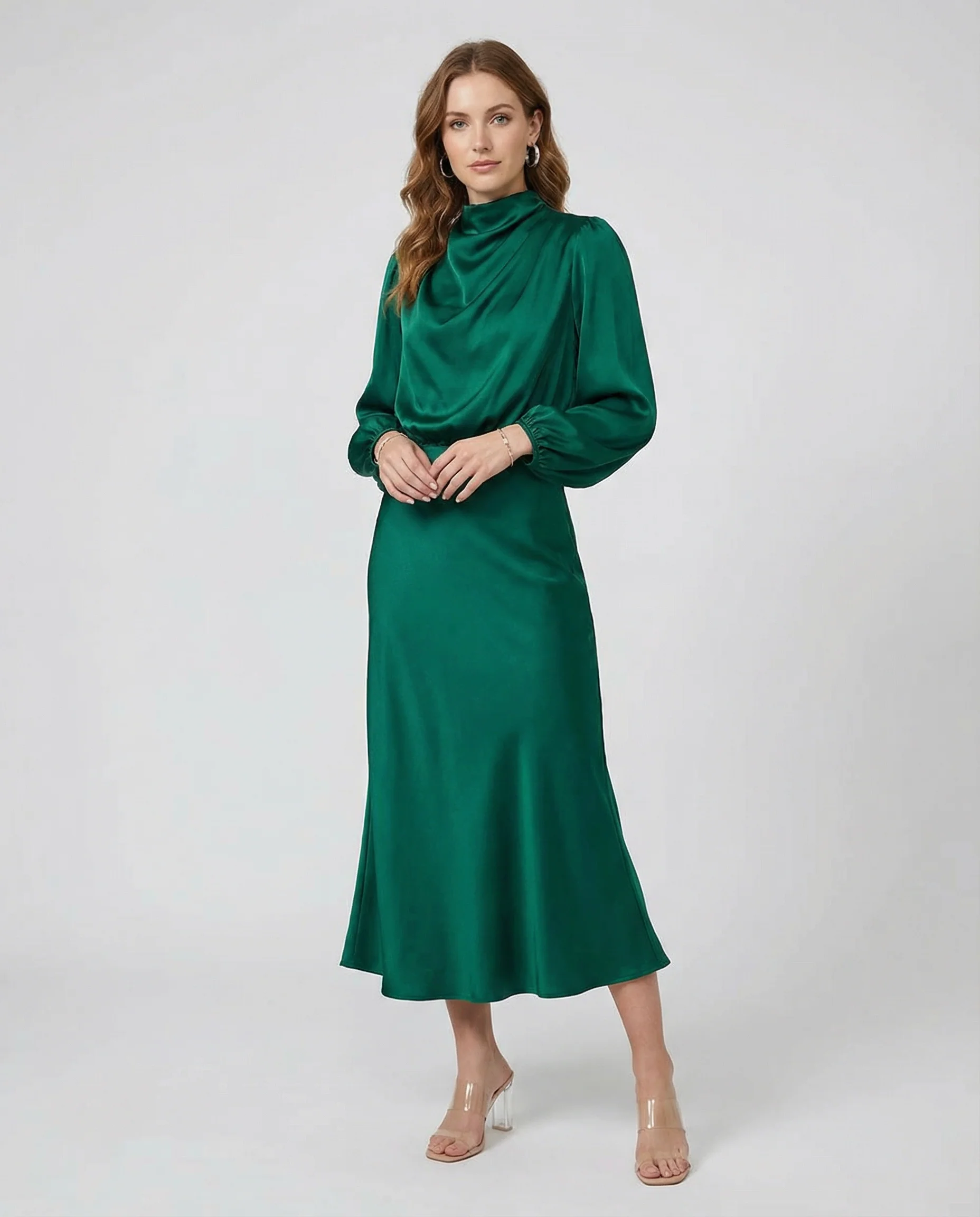 Satin Evening Dress – Elegant Long Sleeve Formal Wear - Image 2