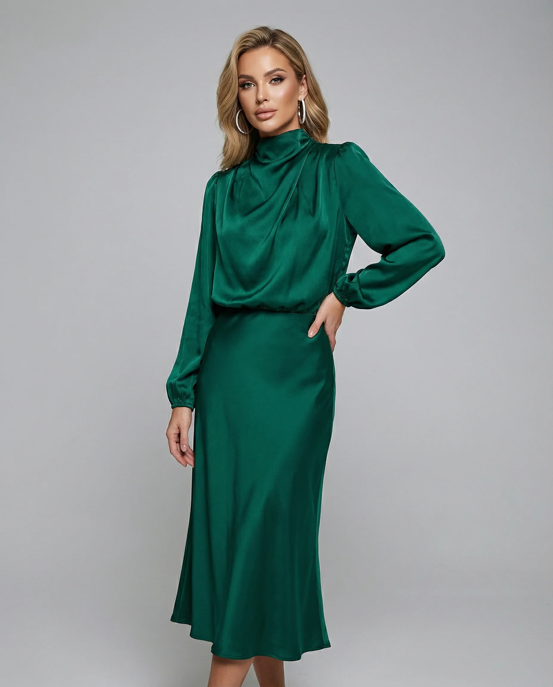 Satin Evening Dress – Elegant Long Sleeve Formal Wear - Image 4