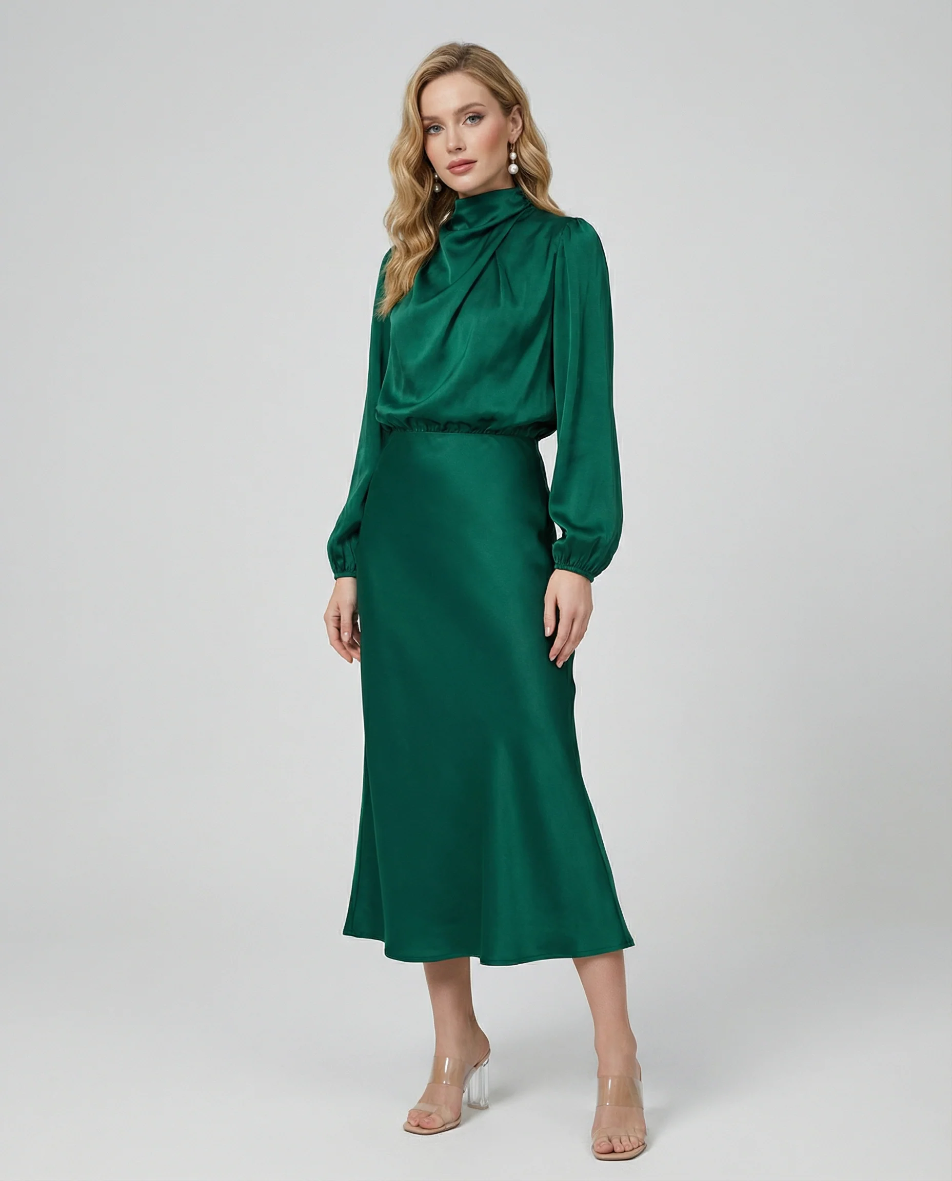 Satin Evening Dress – Elegant Long Sleeve Formal Wear - Image 5