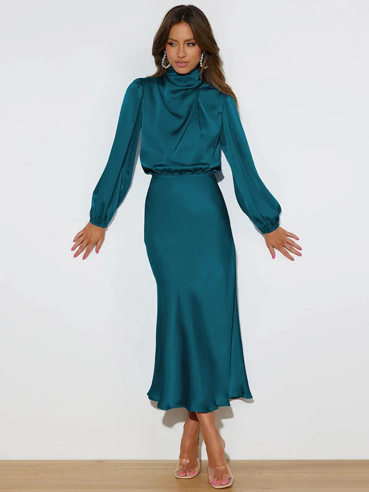 Satin Evening Dress – Elegant Long Sleeve Formal Wear - Image 6