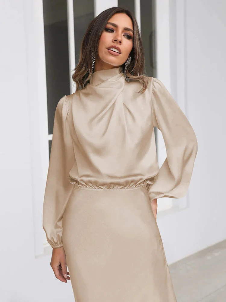 Satin Evening Dress – Elegant Long Sleeve Formal Wear - Image 7