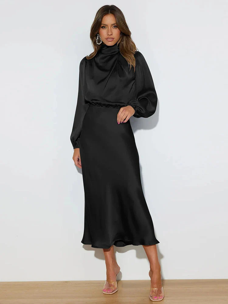 Satin Evening Dress – Elegant Long Sleeve Formal Wear - Image 8