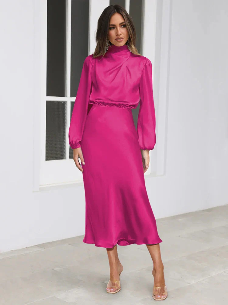 Satin Evening Dress – Elegant Long Sleeve Formal Wear - Image 9