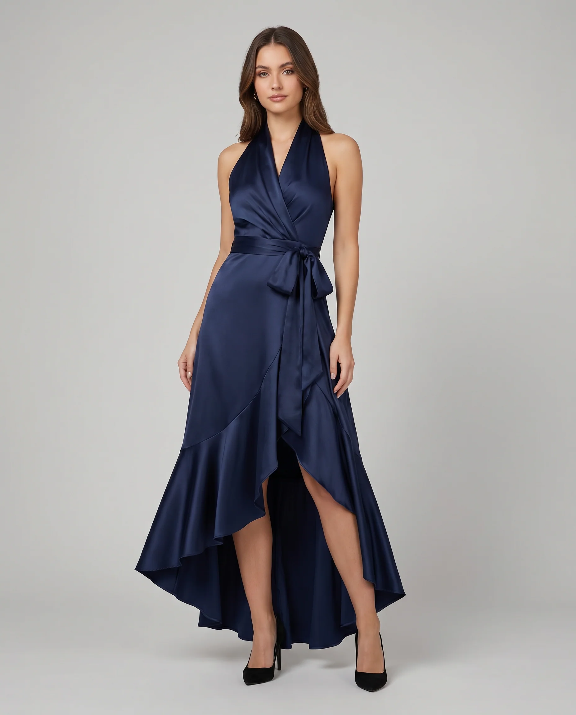 Satin Evening Dress – Off-Shoulder V-Neck Formal Elegance - Image 3