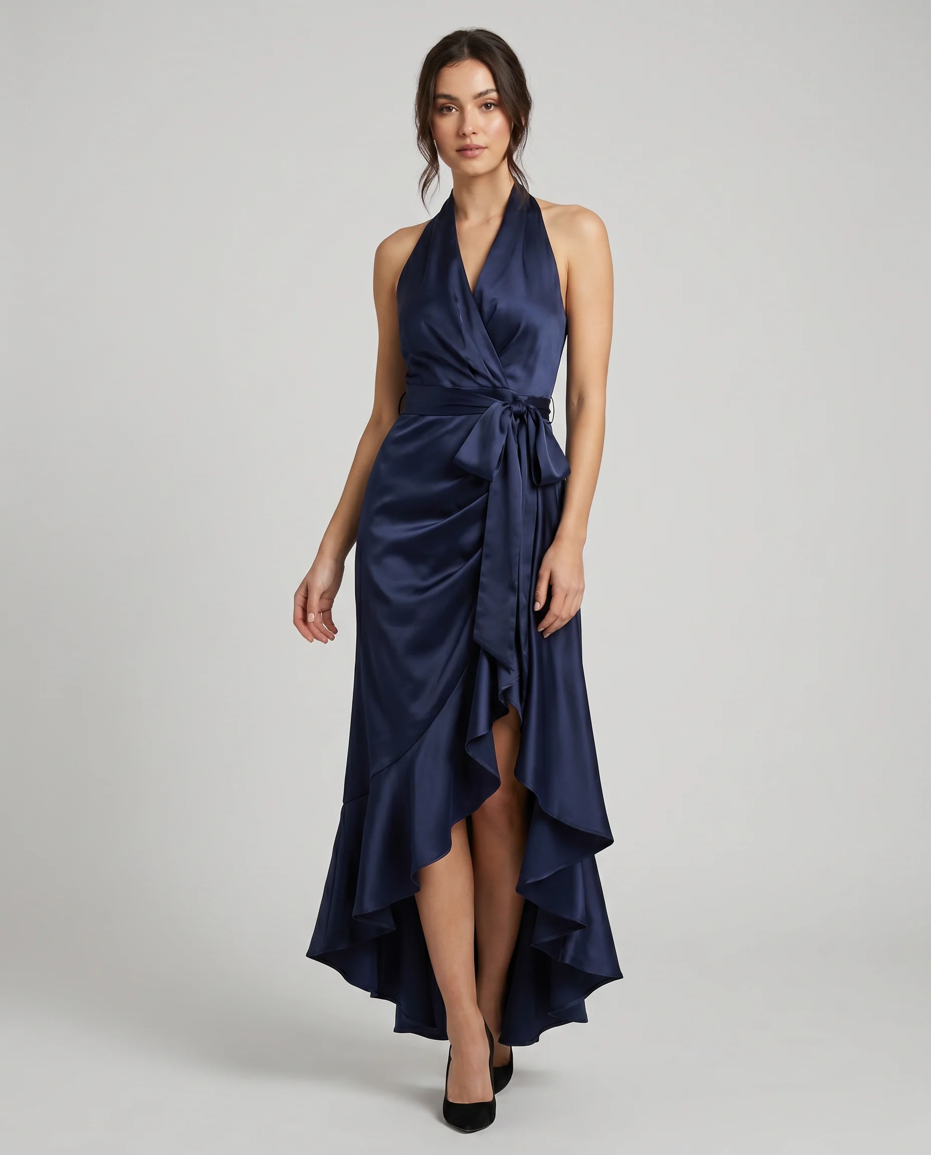 Satin Evening Dress – Off-Shoulder V-Neck Formal Elegance - Image 4