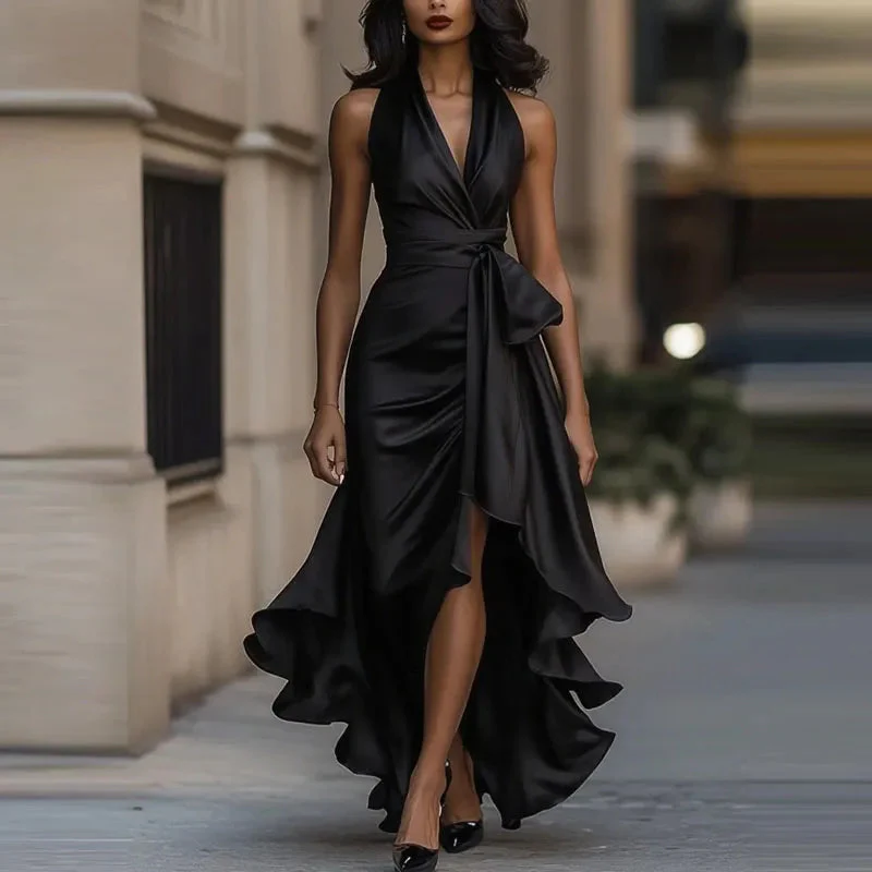 Satin Evening Dress – Off-Shoulder V-Neck Formal Elegance - Image 7