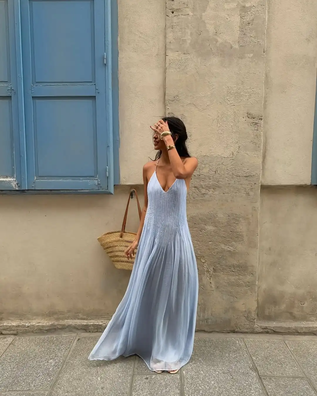 Pleated Spaghetti Strap Maxi Dress with Flowing Silhouette - Image 8