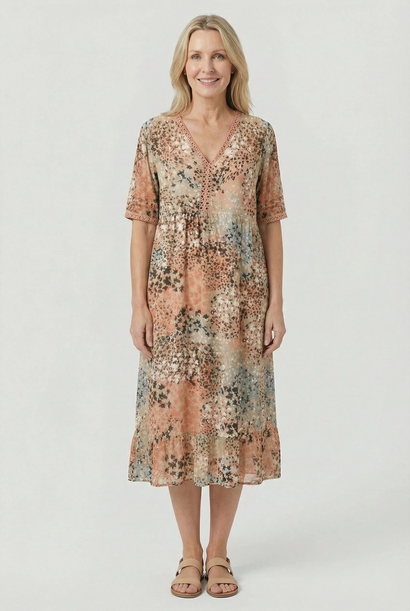Short Sleeve Floral Print Relaxed Midi Dress with Pockets - Image 10