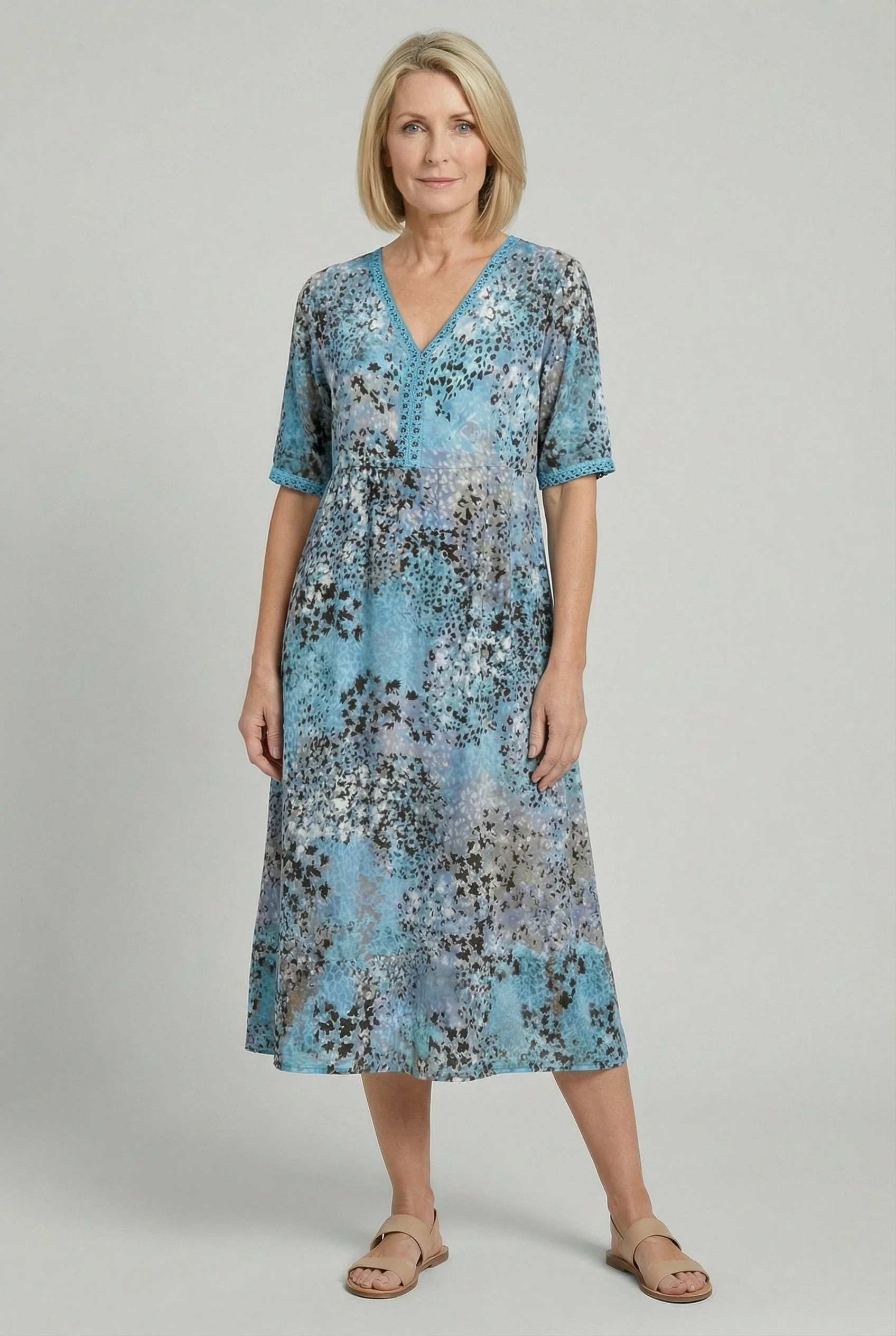 Short Sleeve Floral Print Relaxed Midi Dress with Pockets - Image 5