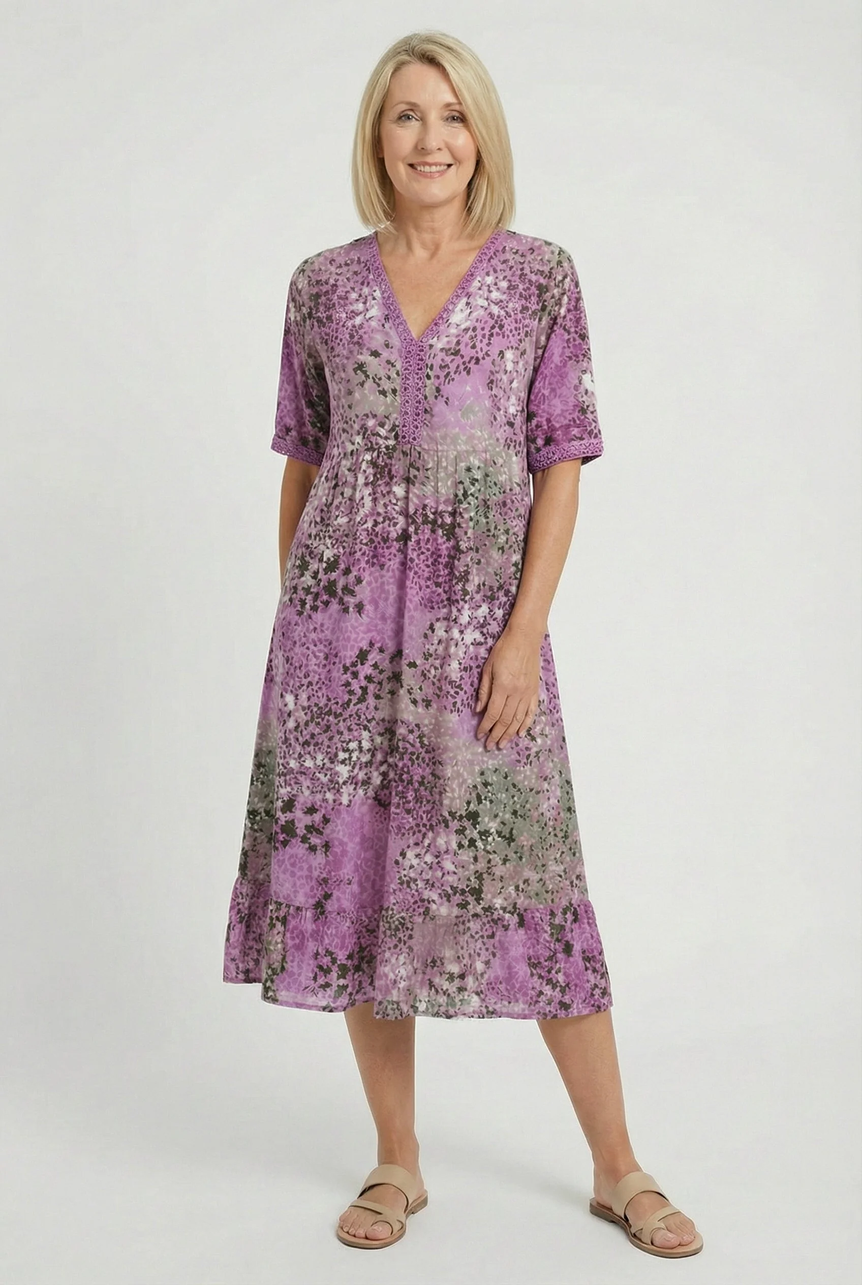 Short Sleeve Floral Print Relaxed Midi Dress with Pockets - Image 9