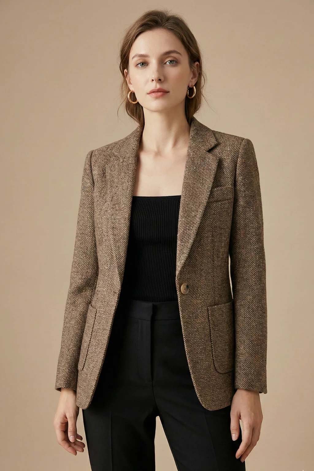 Single-Button Blazer Jacket – Notch Lapel Wool Coat - Image 2