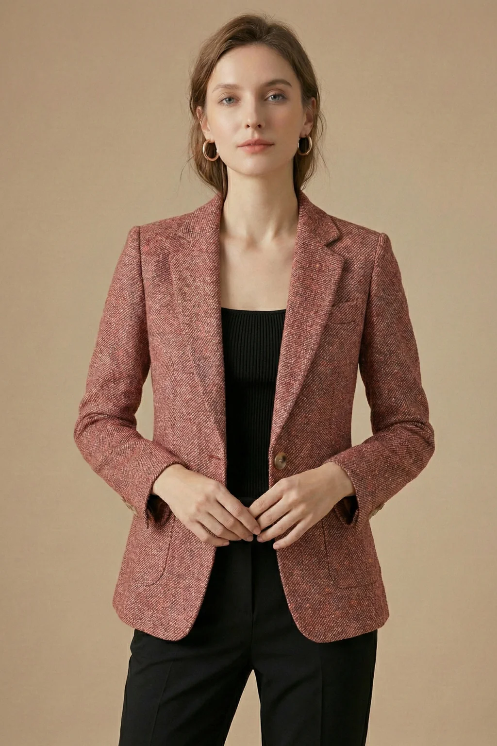 Single-Button Blazer Jacket – Notch Lapel Wool Coat - Image 4