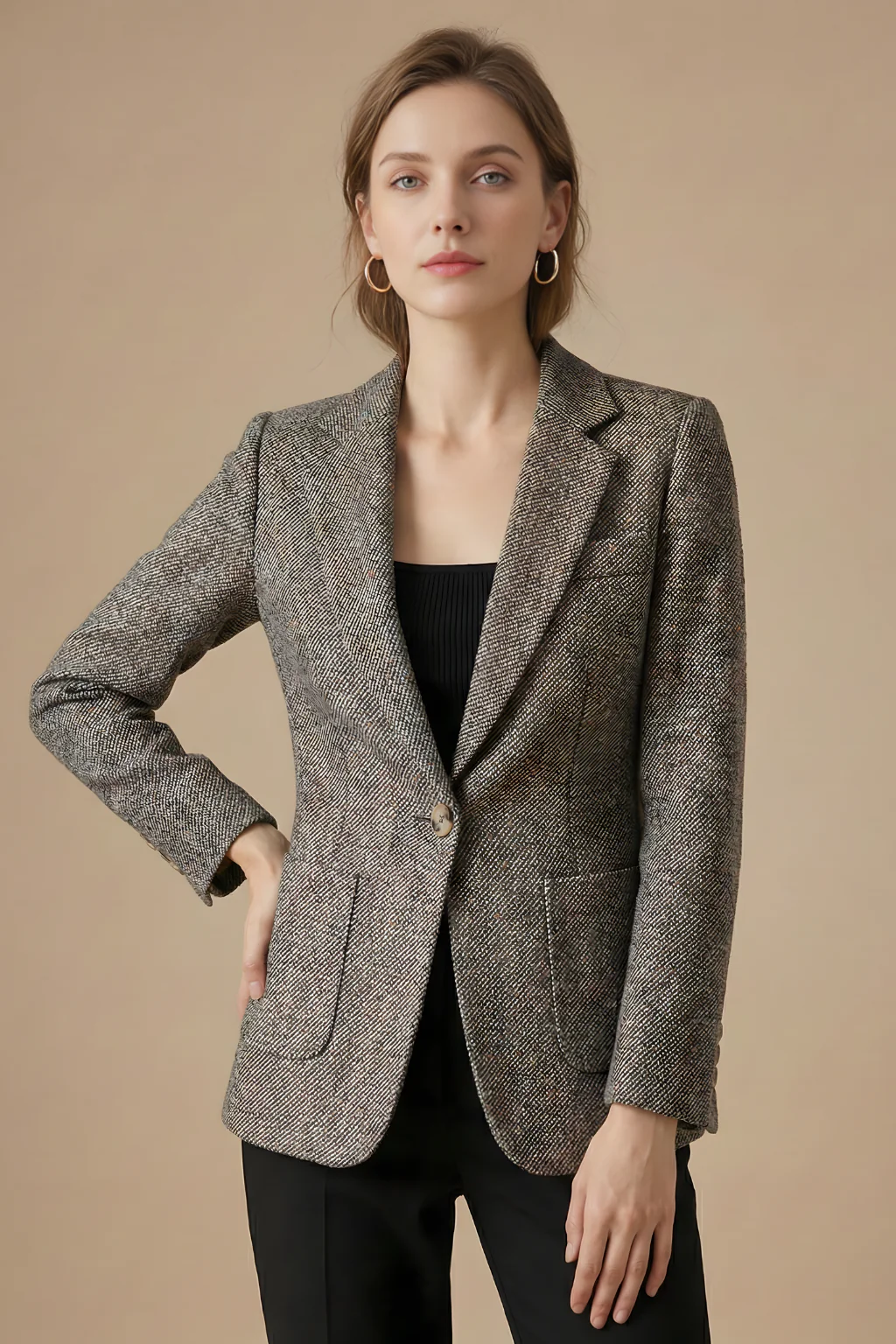 Single-Button Blazer Jacket – Notch Lapel Wool Coat - Image 6