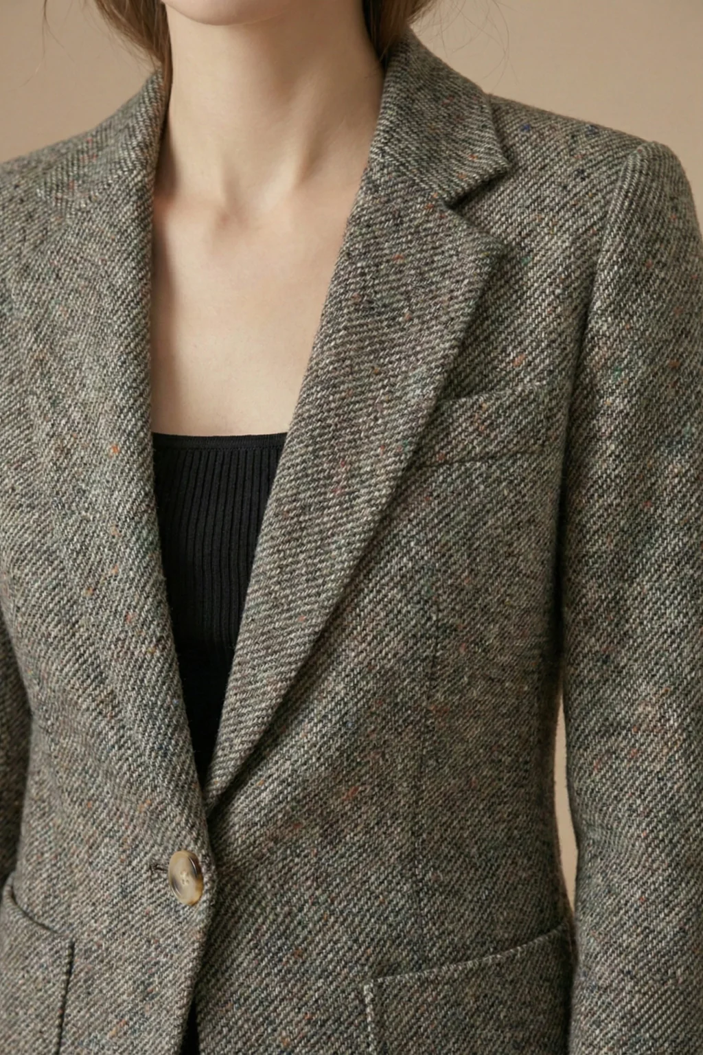 Single-Button Blazer Jacket – Notch Lapel Wool Coat - Image 7