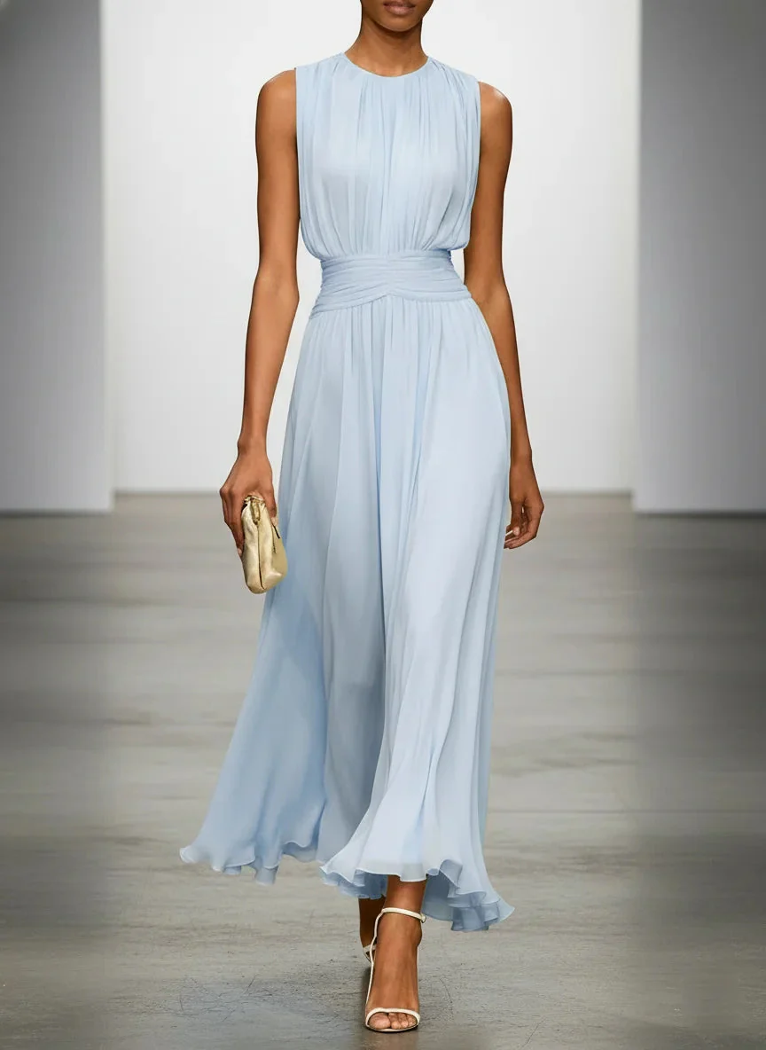 Sleeveless A-Line Ruched Chiffon Maxi Dress for Special Occasions - Image 5