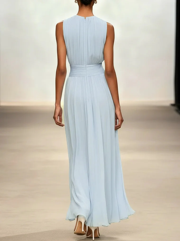 Sleeveless A-Line Ruched Chiffon Maxi Dress for Special Occasions - Image 6