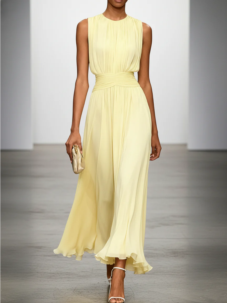 Sleeveless A-Line Ruched Chiffon Maxi Dress for Special Occasions - Image 7