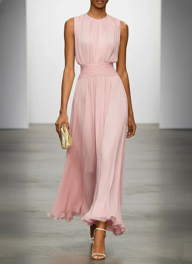 Sleeveless A-Line Ruched Chiffon Maxi Dress for Special Occasions - Image 8