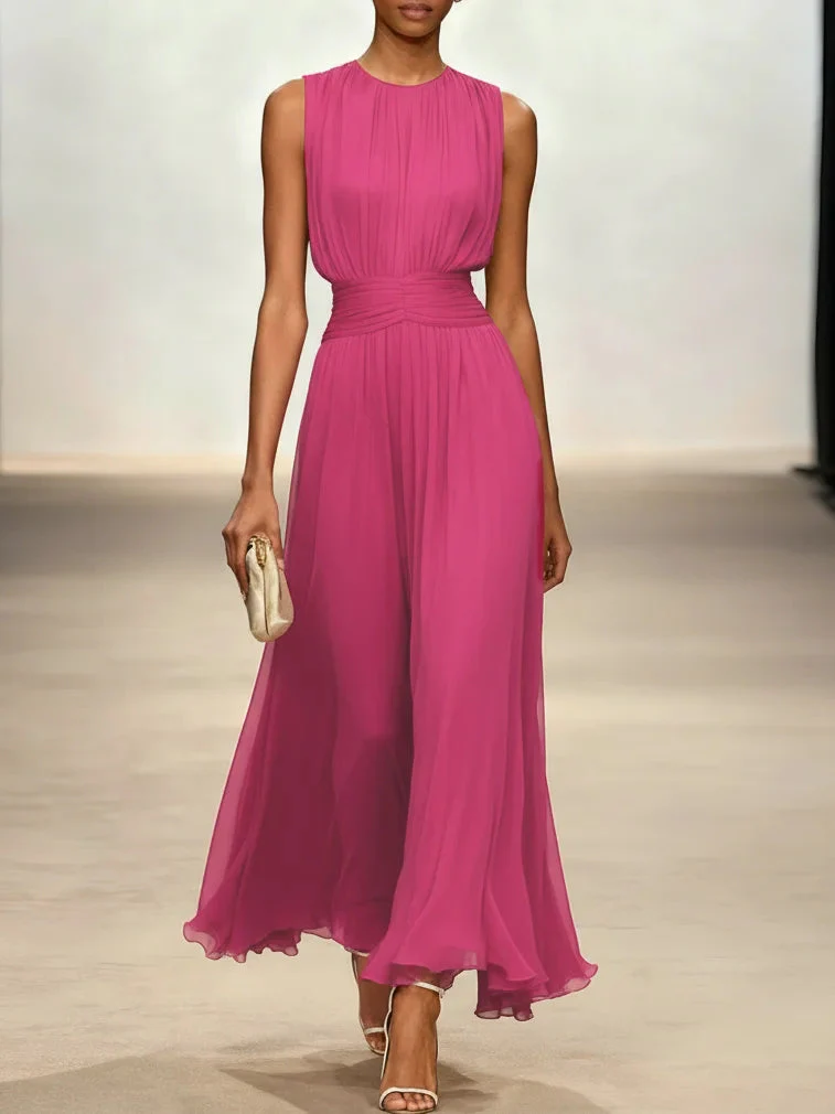 Sleeveless A-Line Ruched Chiffon Maxi Dress for Special Occasions - Image 9