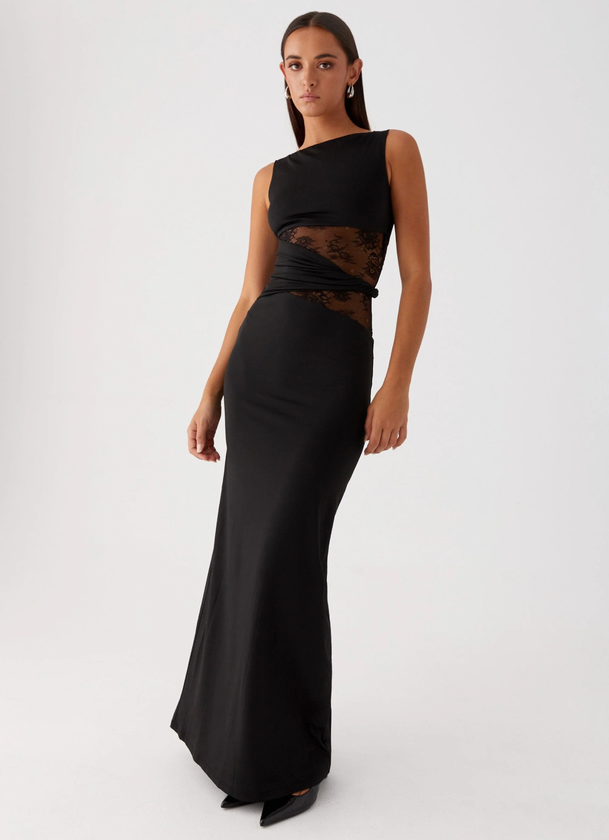 Sleeveless Boat Neck Lace Cut-Out Maxi Dress - Image 3