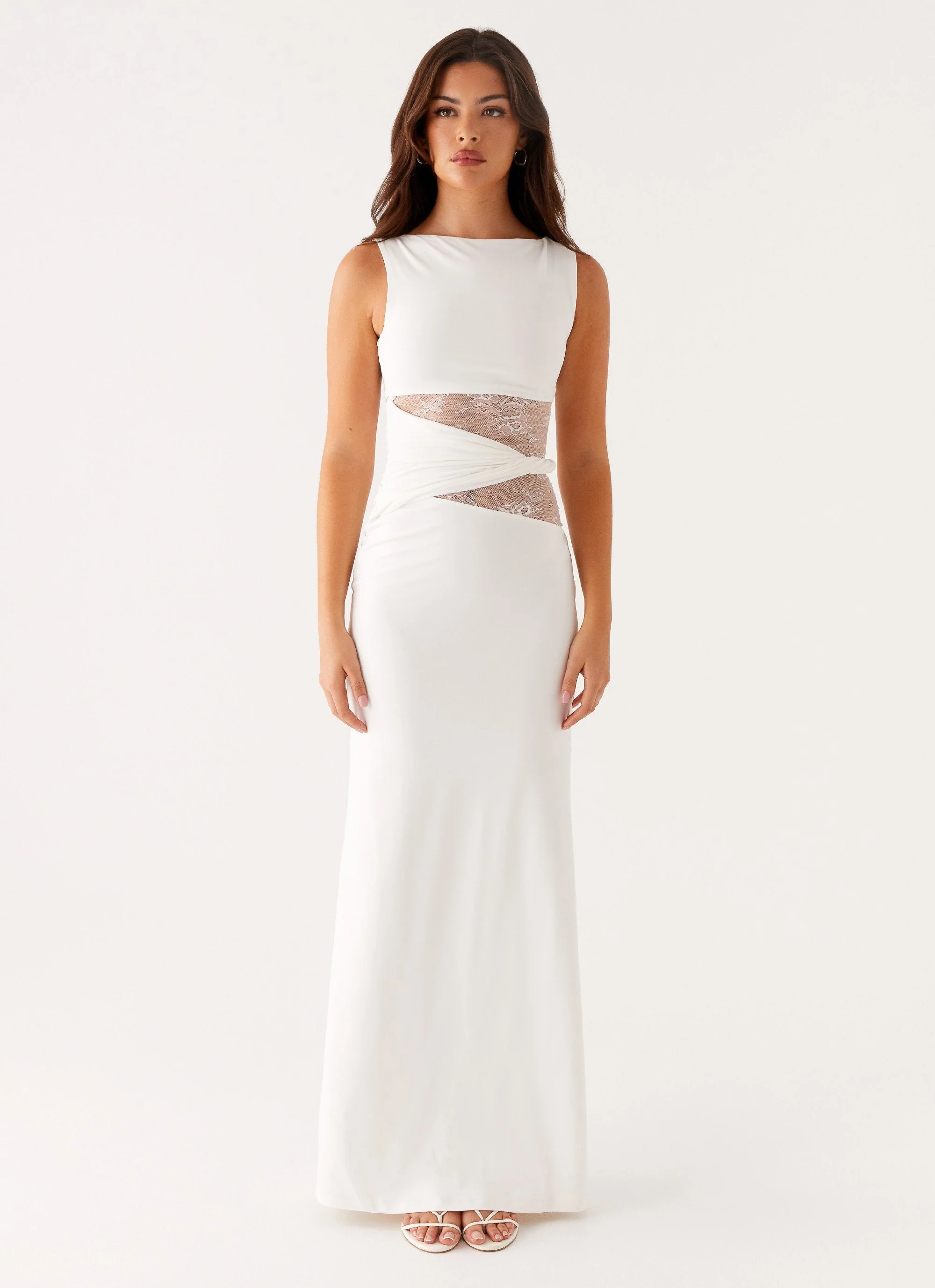 Sleeveless Boat Neck Lace Cut-Out Maxi Dress - Image 5
