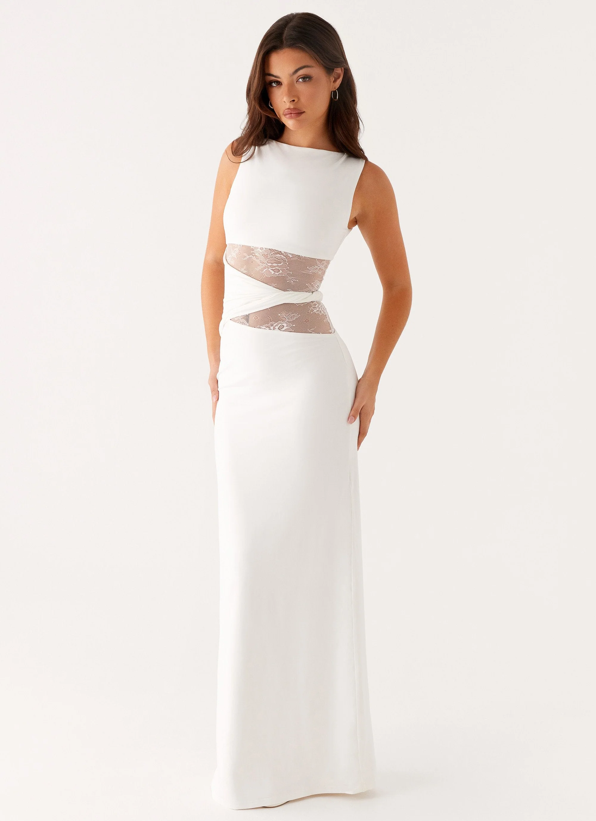 Sleeveless Boat Neck Lace Cut-Out Maxi Dress - Image 7