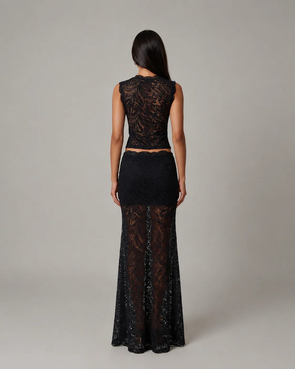 Sleeveless Floral Lace Crop Top and Maxi Skirt Two-Piece Set - Image 6