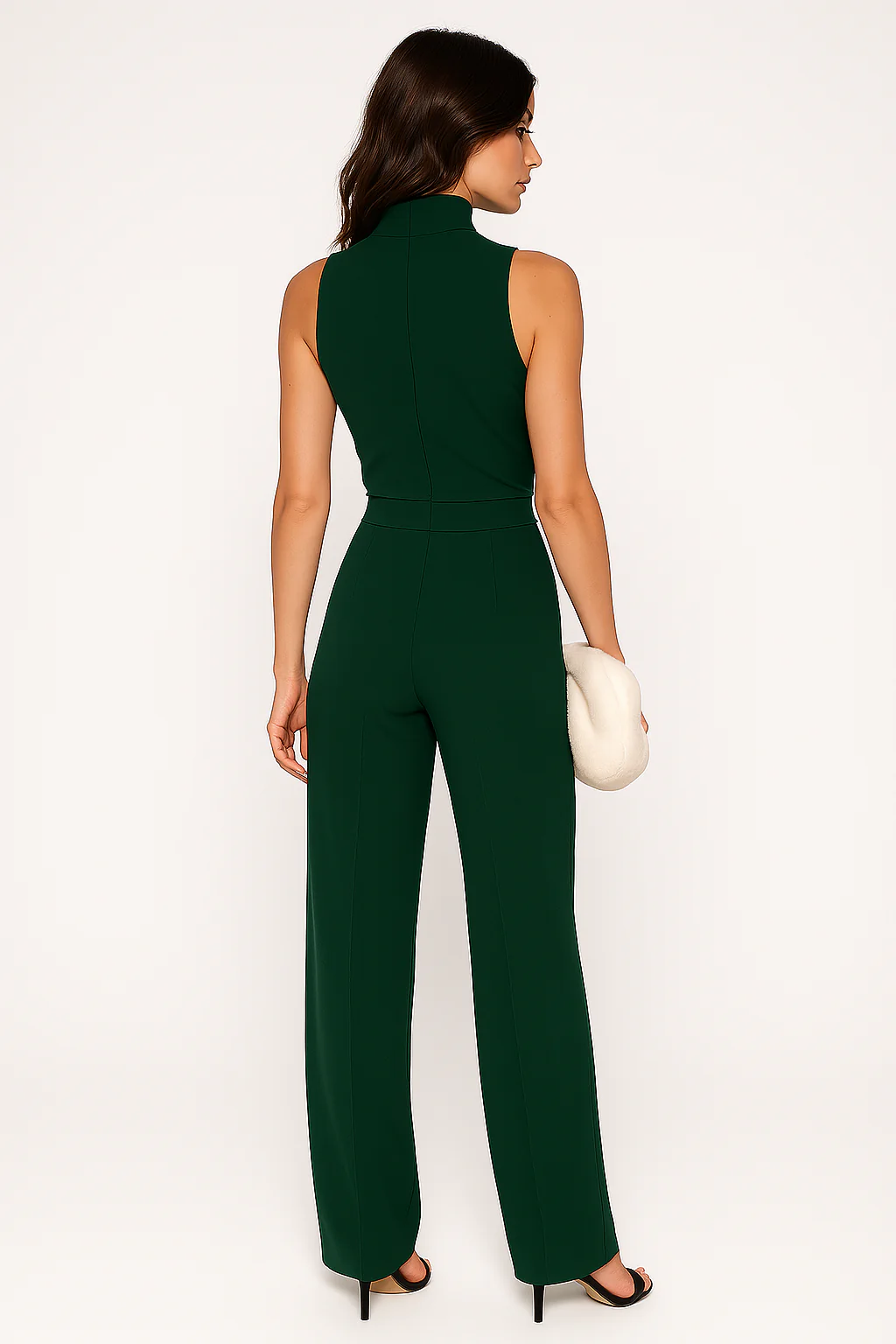 Emerald Green Sleeveless Jumpsuit - Wide Leg & Mock Neck - Image 6