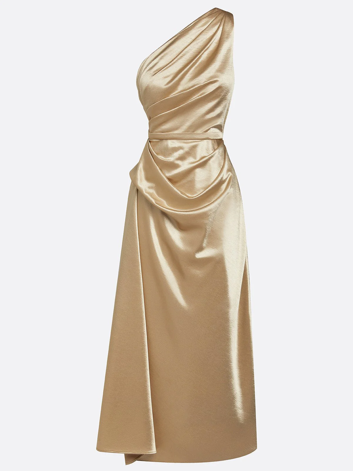 Sleeveless One Shoulder Satin Midi Occasion Dress - Image 9