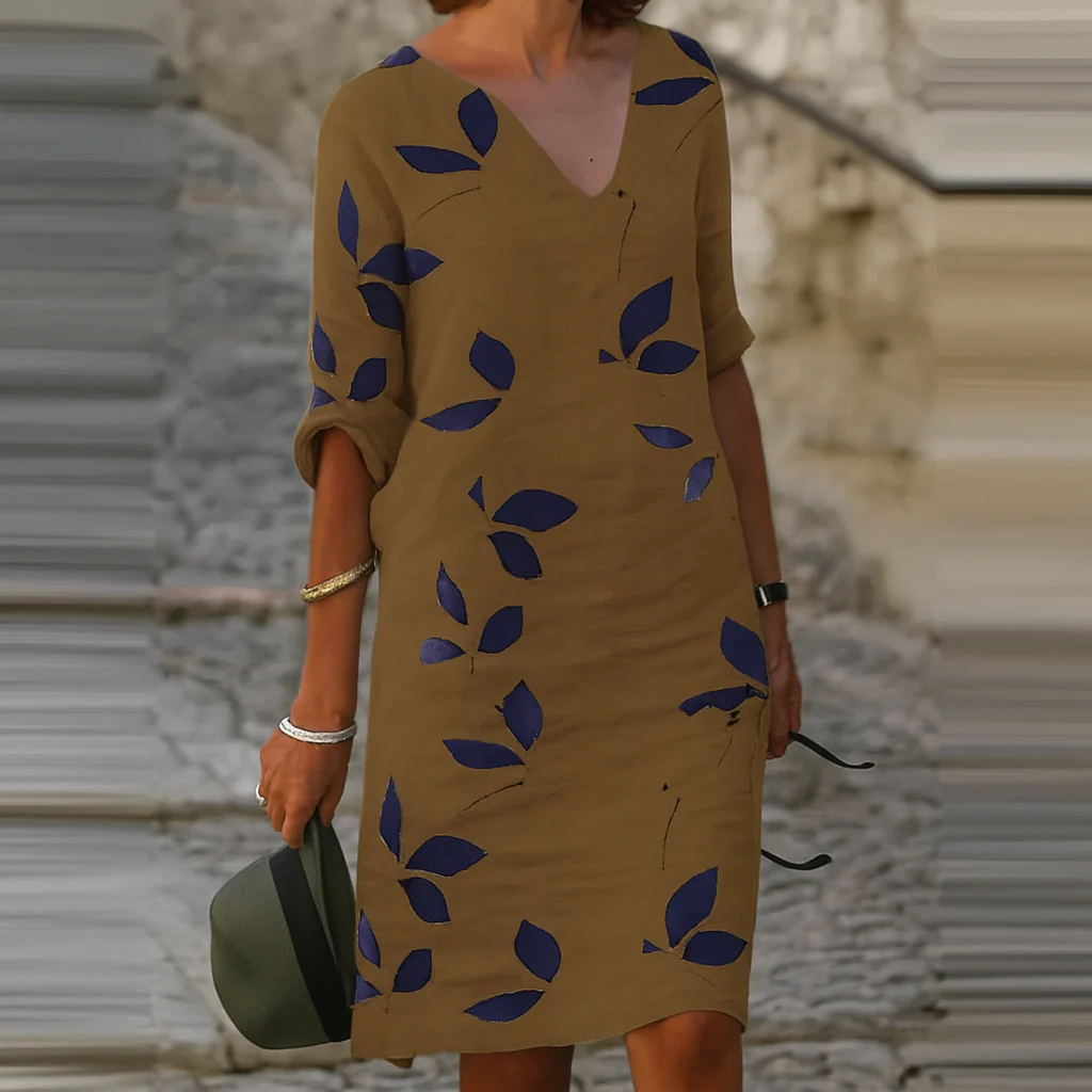 Sleeveless V-Neck Botanical Print Long Beach Holiday Dress - Image 3
