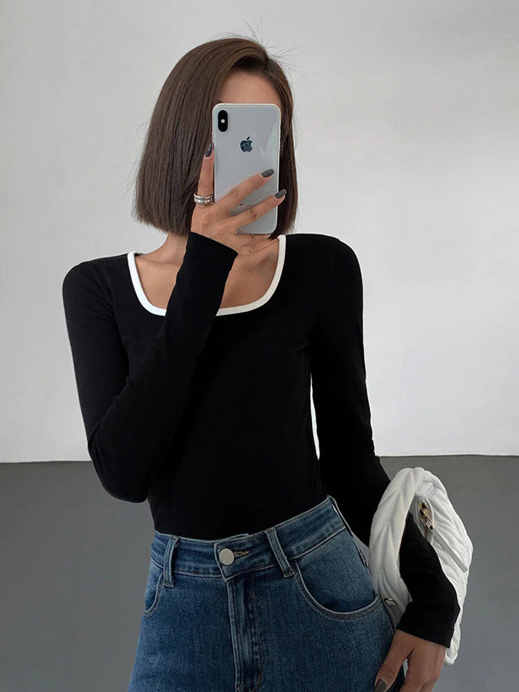 Square Neck Contrast Trim Top - Image 5
