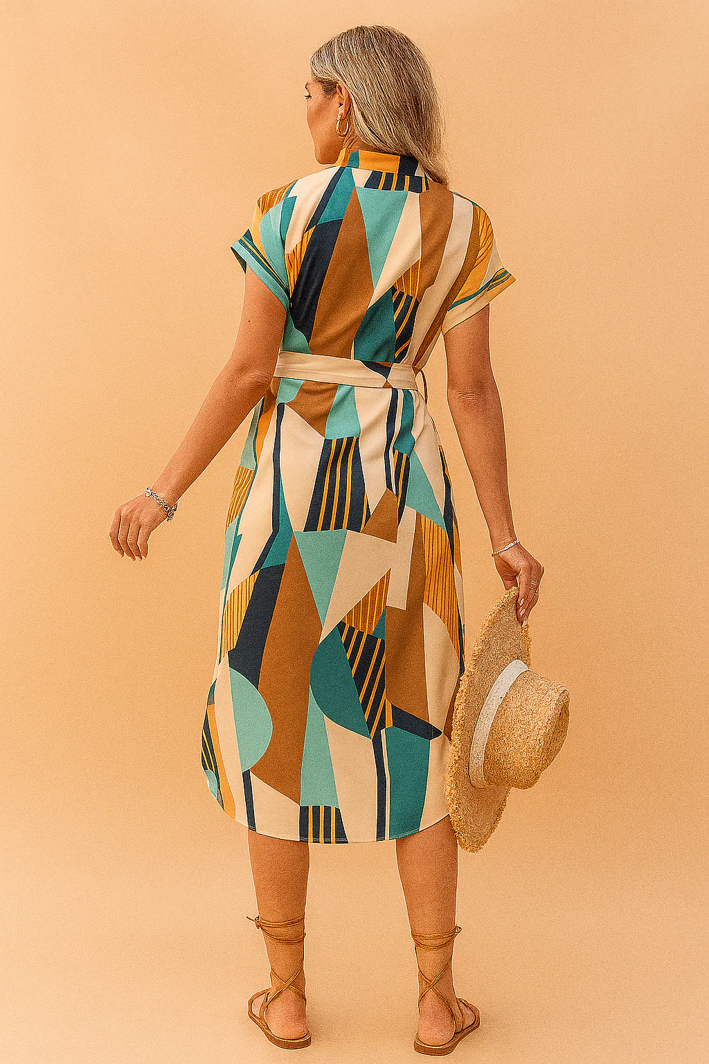 Soft Cotton V-Neck Everyday Short Sleeve Midi Dress - Image 2