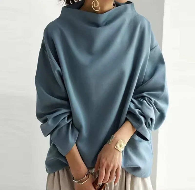 Soft Knit High Neck Top with Relaxed Fit - Image 2