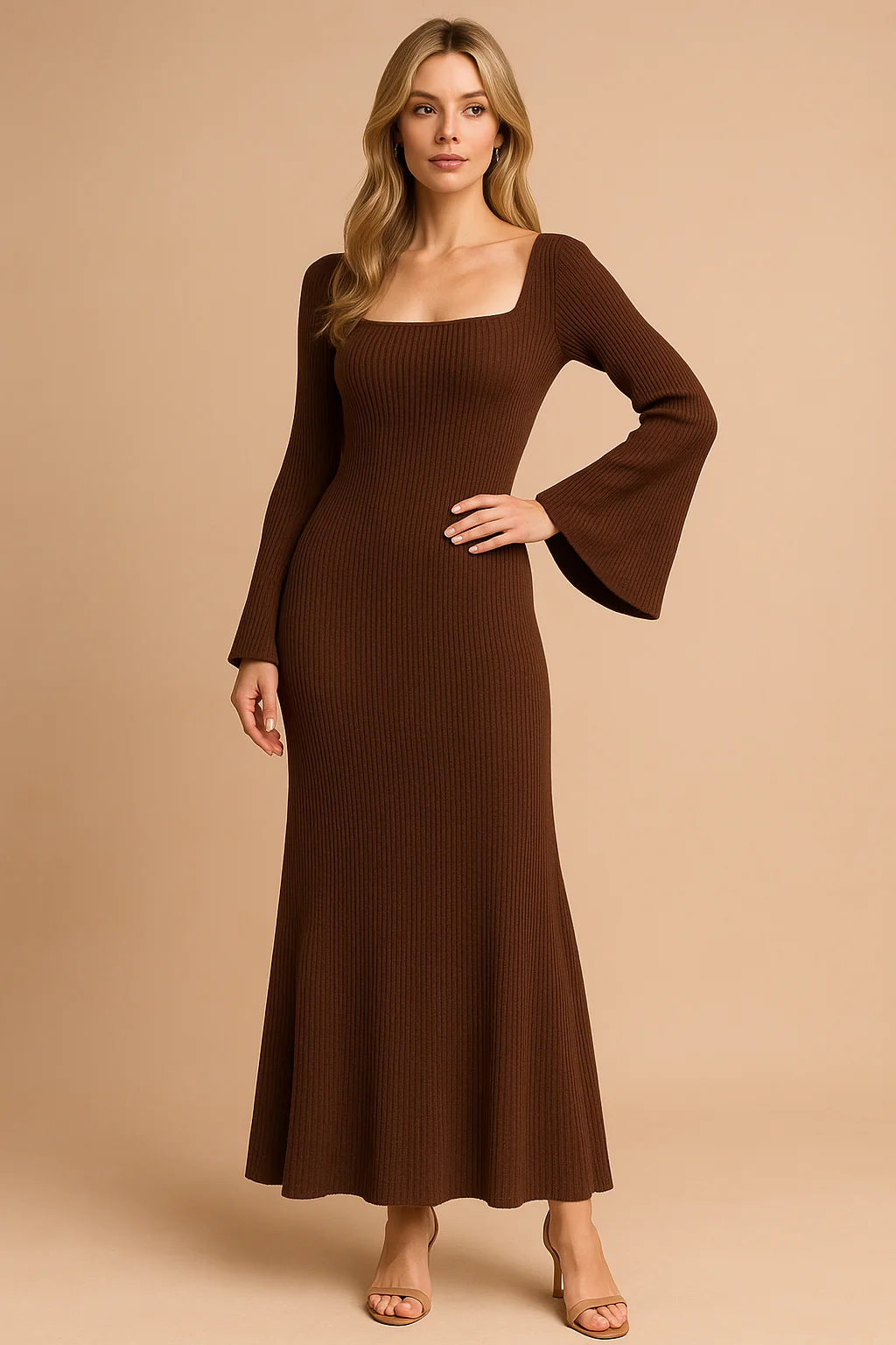 Soft Knit Puff Sleeve Long Sleeve Sweater Mini Dress - Image 5