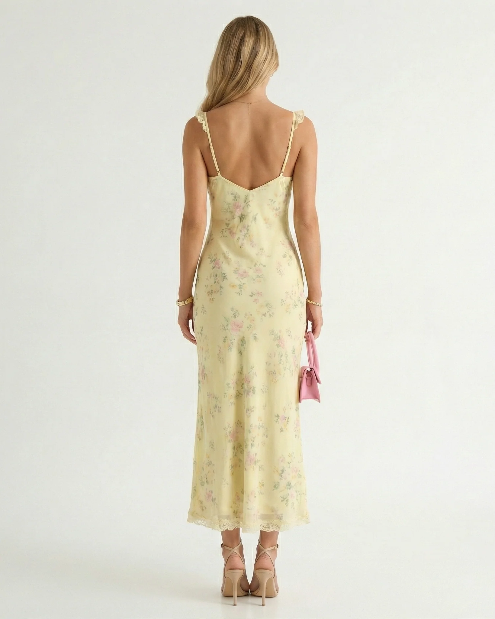 Spaghetti Strap Floral Print Backless V-Neck Midi Beach Dress - Image 2