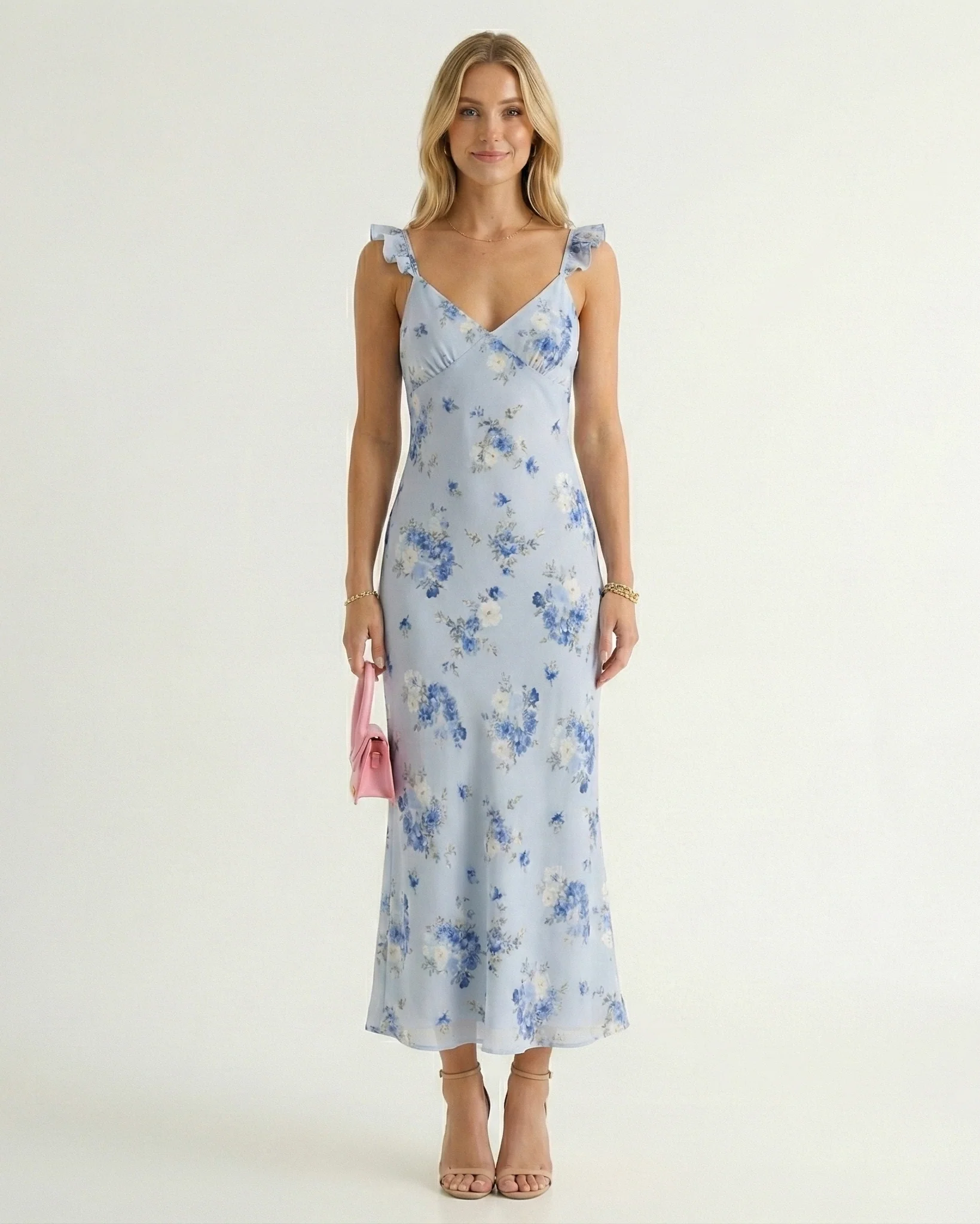 Spaghetti Strap Floral Print Backless V-Neck Midi Beach Dress - Image 3