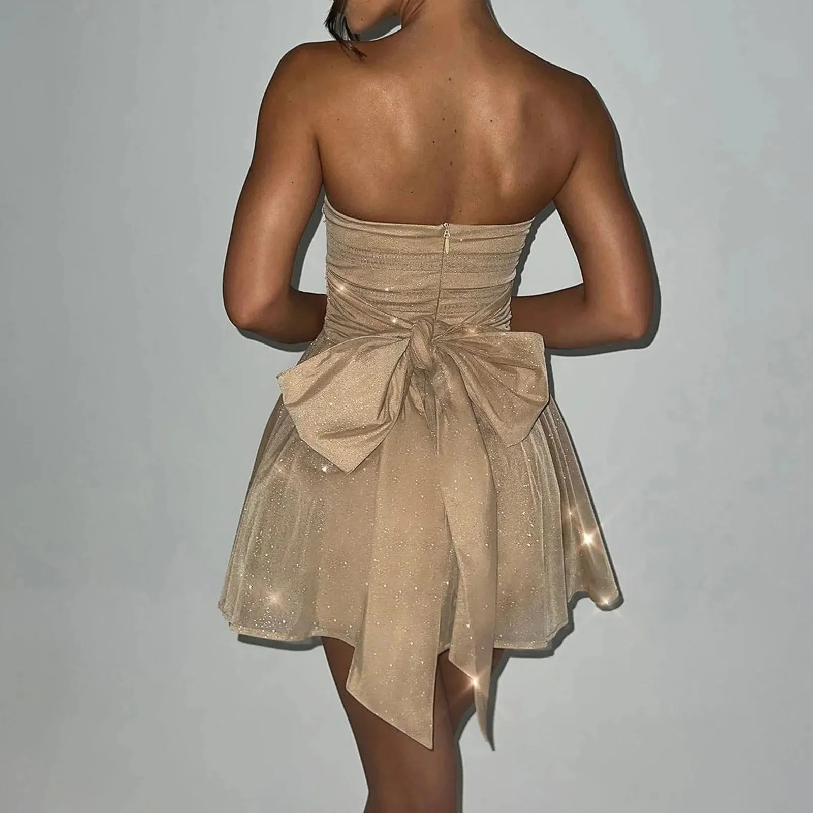Sparkly Mini Dress – Elegant Strapless A-Line Design - Image 7