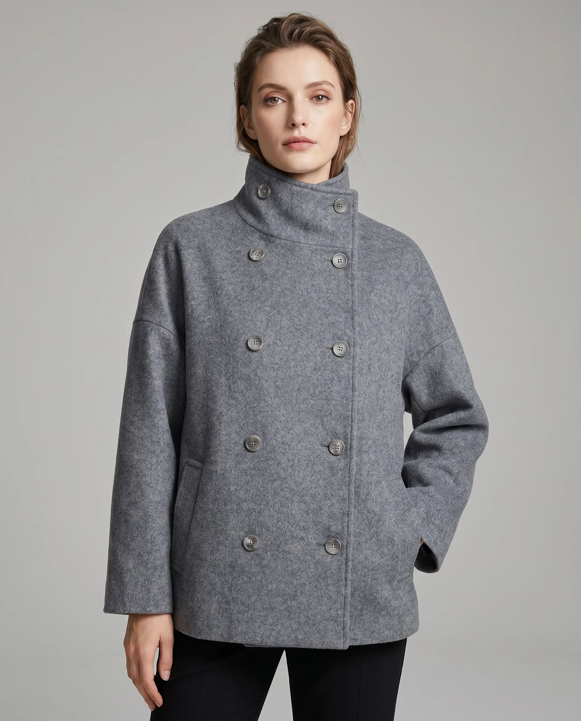 Stand Collar Women's Pea Coat - Image 2