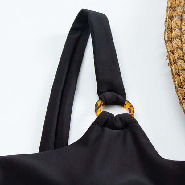 Swimsuit with Straight Neck and Open Front and Decorative Rings - Image 8