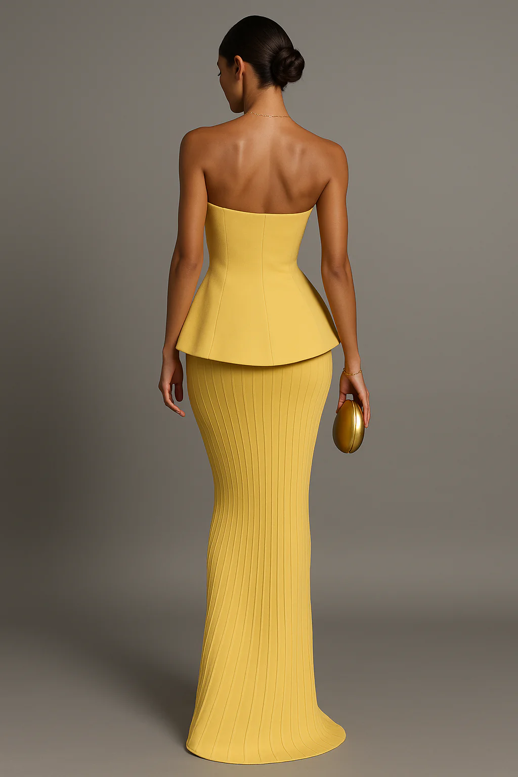 Yellow Strapless Formal Evening Maxi Dress - Image 3