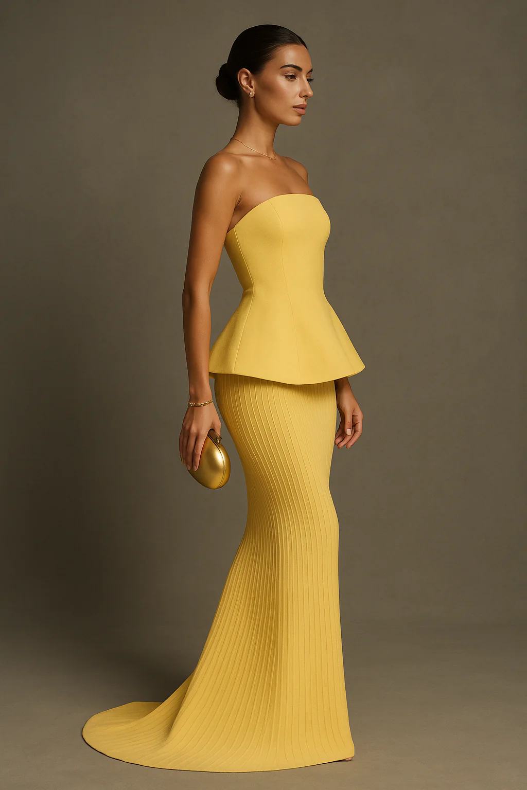 Yellow Strapless Formal Evening Maxi Dress - Image 4