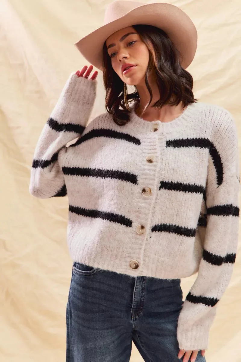Striped Button-Down Winter Cardigan - Classic Knit Sweater - Image 3