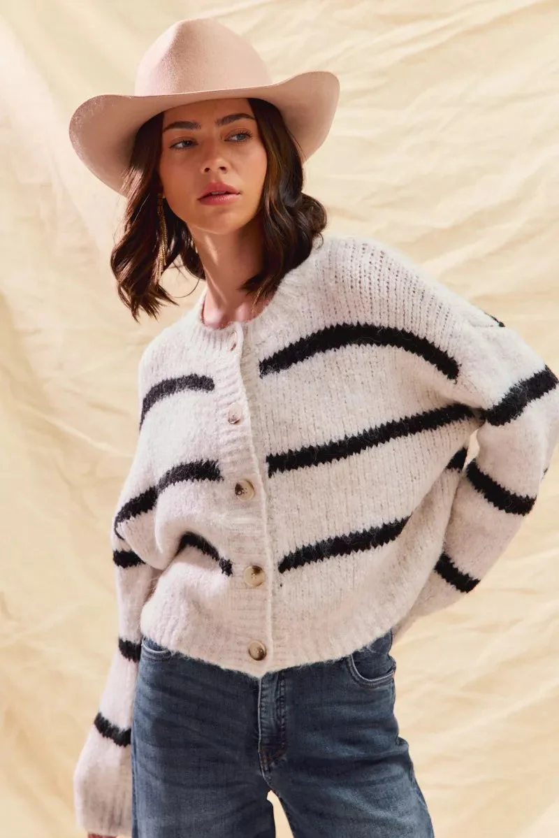Striped Button-Down Winter Cardigan - Classic Knit Sweater - Image 5