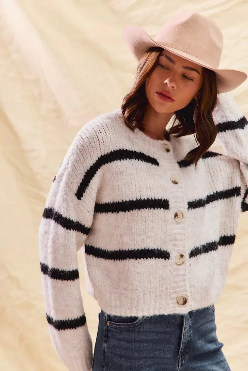 Striped Button-Down Winter Cardigan - Classic Knit Sweater - Image 7