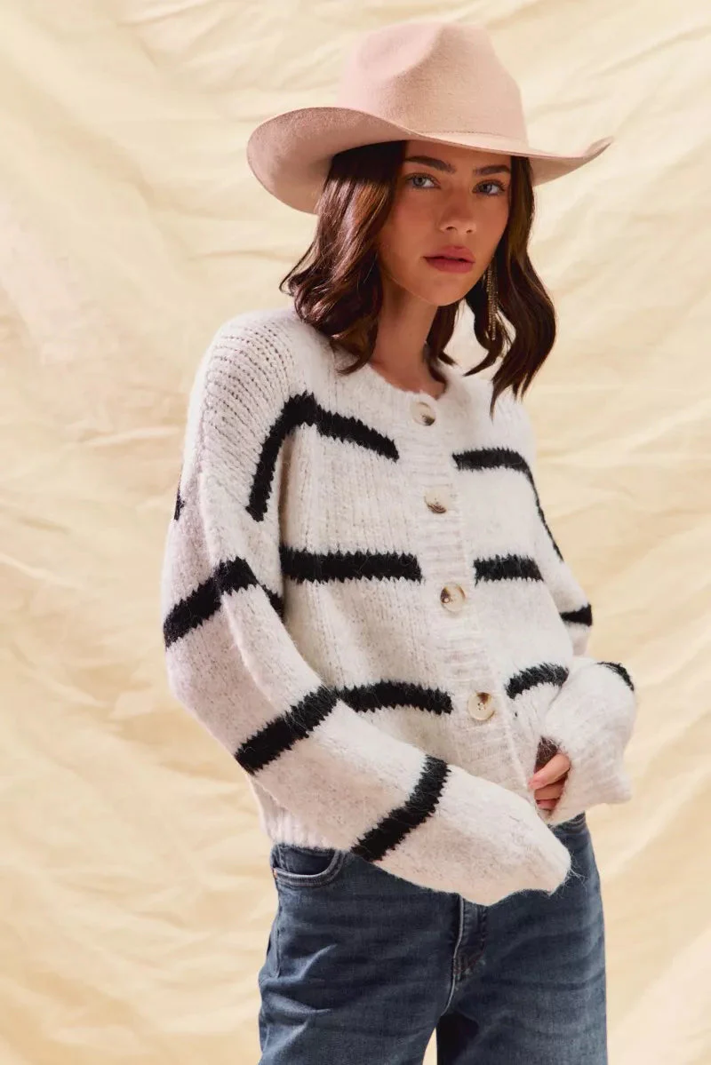 Striped Button-Down Winter Cardigan - Classic Knit Sweater - Image 8