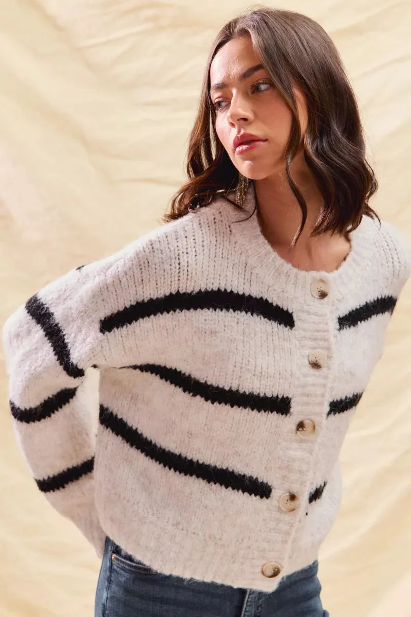 Striped Button-Down Winter Cardigan - Classic Knit Sweater - Image 9