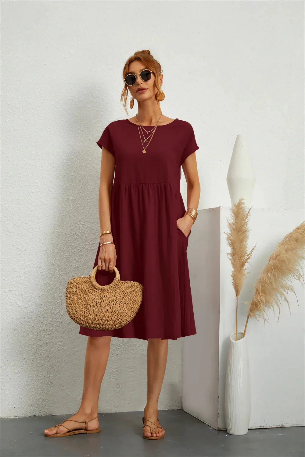 Stylish Casual Pocket Midi Dress for Everyday Comfort - Image 10