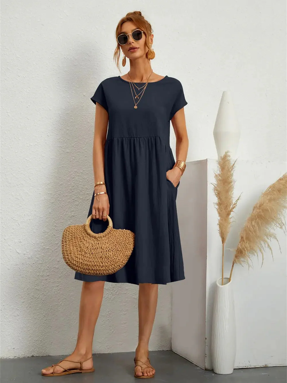 Stylish Casual Pocket Midi Dress for Everyday Comfort - Image 11
