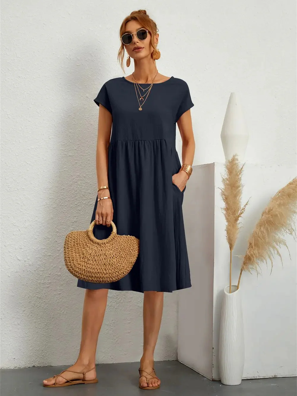 Stylish Casual Pocket Midi Dress for Everyday Comfort - Image 6