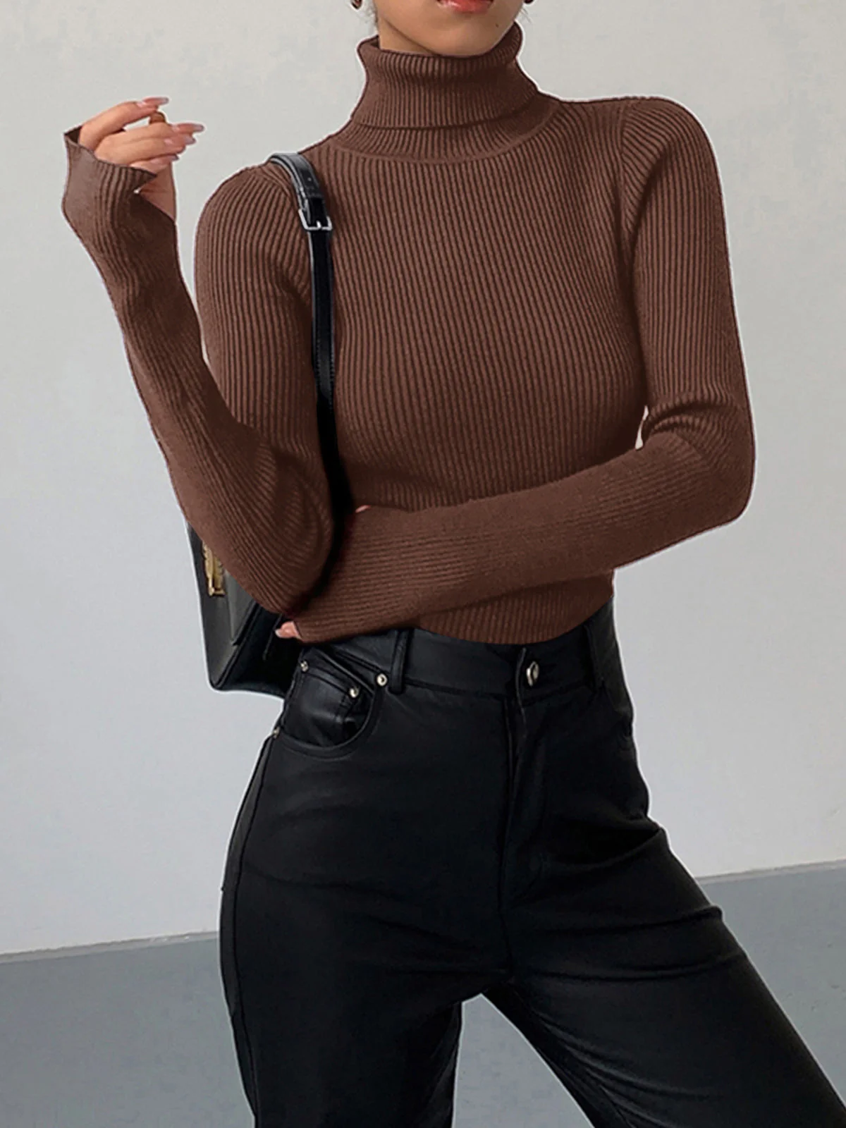 Stylish Ribbed Turtleneck Spring Sweater for Women - Image 3